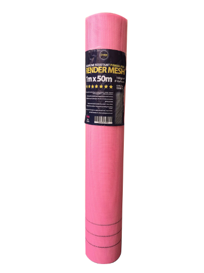 Fibreglass Render Mesh – Alkali Resistant 160g – 1m × 50m – Pink